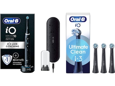 Oral-B iO 10 elektrisk tandborste (svart) + borsthuvuden