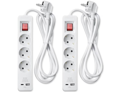 Andersson strömförgrenare 3x uttag och 2x USB 1,5m 2-pack (vit)