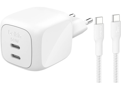 Belkin dubbel USB-C PD GaN väggladdare (vit)