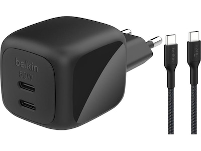 Belkin dubbel USB-C PD GaN väggladdare (svart)