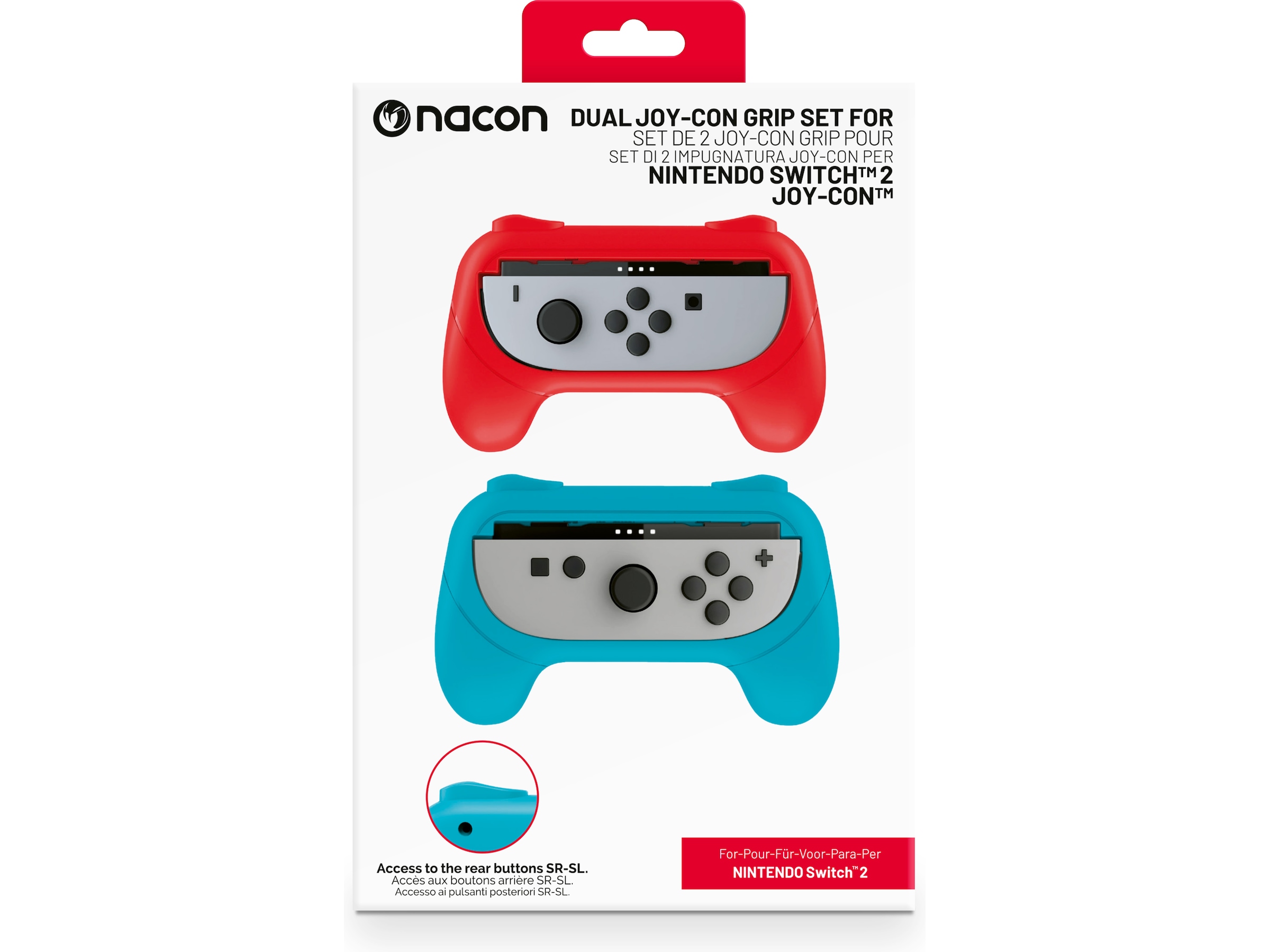 Nacon Joy-Con Grip til Nintendo Switch 2 (blå/röd) Tillbehör till spelkonsoler