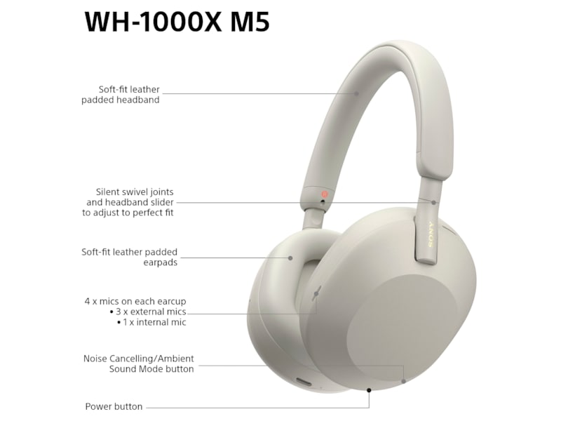 Sony WH-1000XM5 trådlösa hörlurar, Over-Ear (silver) Hörlurar