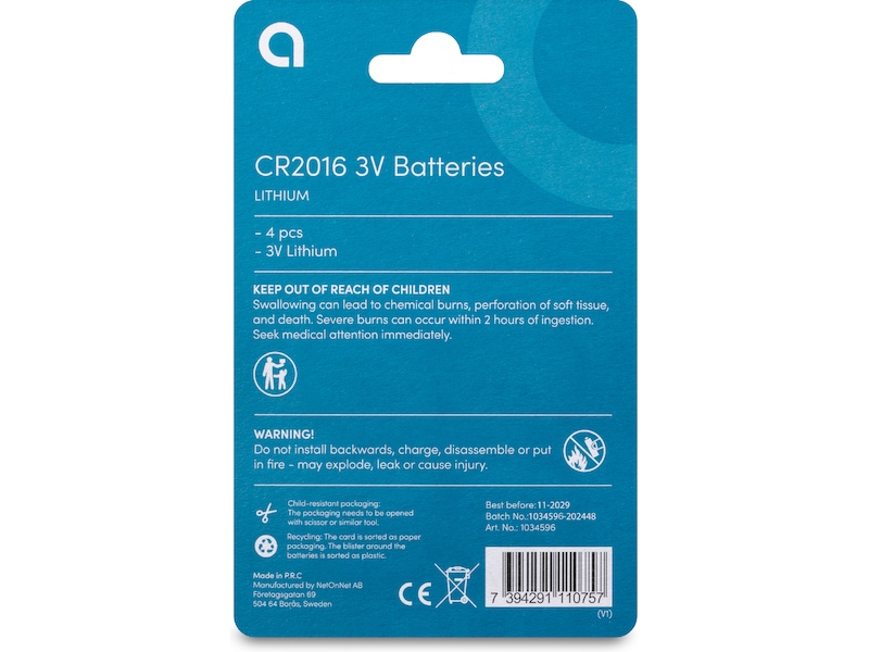 Andersson CR2016 Litiumbatteri, 4-pk Batterier för allmänt bruk