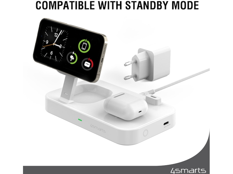 4smarts Qi2 Charging Station Trident (vit) Mobilladdare