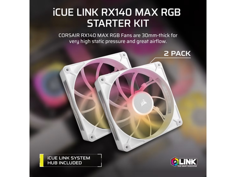 Corsair iCUE LINK RX140 RGB MAX Fläkt 2pk (vit) Fläkt