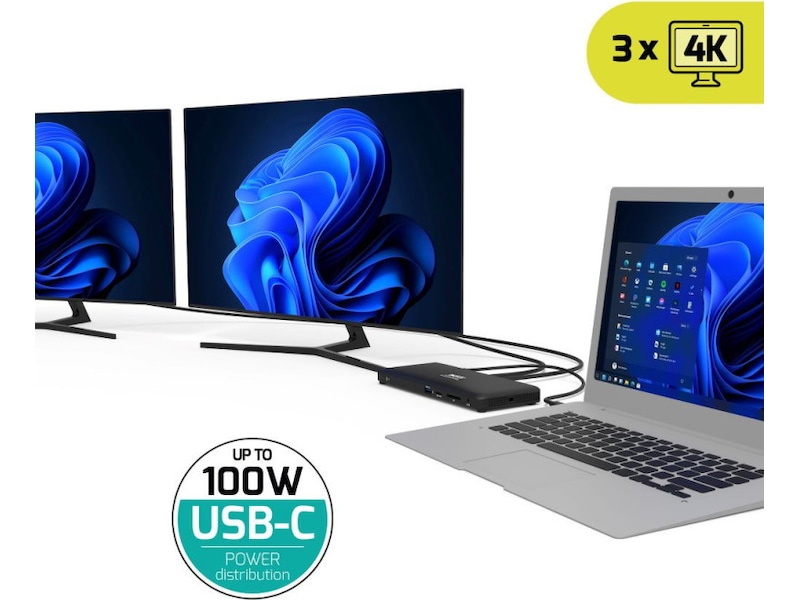 Port Design Office Docking Station Type C 3x4K Dockningsstation och USB-hub