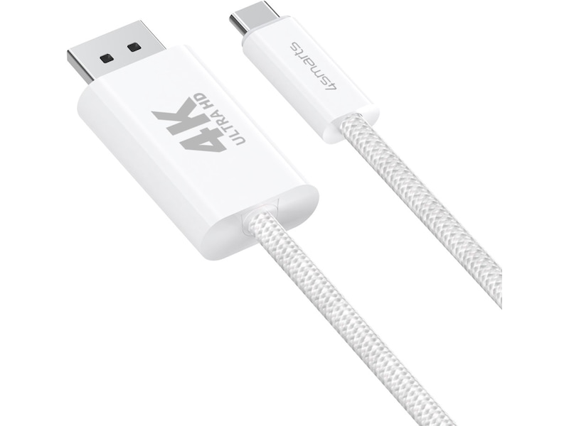 4smarts USB-C till Displayport kabel 2m (vit) USB-kablar
