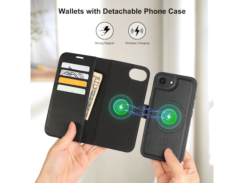 iiglo iPhone 16e 2-i-1 Plånboksfodral (svart) Mobilskal