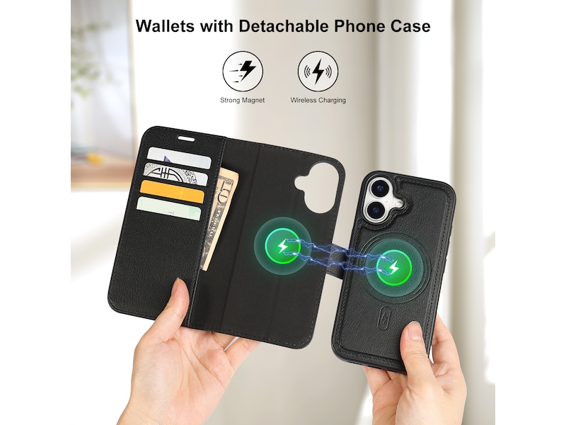 iiglo iPhone 16 2-i-1 Plånboksfodral (svart) Mobilskal