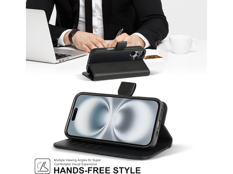 iiglo iPhone 16 2-i-1 Plånboksfodral (svart) Mobilskal