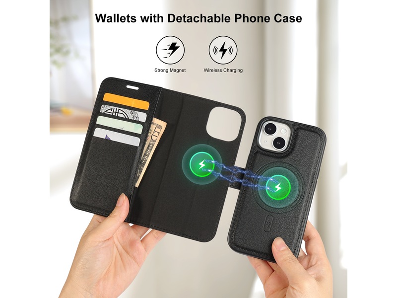 iiglo iPhone 15 2-i-1 Plånboksfodral (svart) Mobilskal