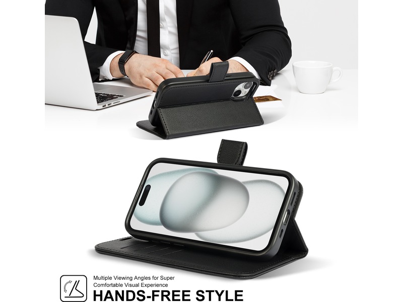 iiglo iPhone 15 2-i-1 Plånboksfodral (svart) Mobilskal