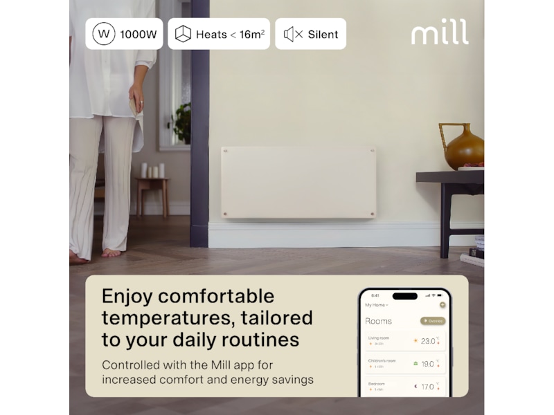 Mill Glass Smart WiFi Gen 4 panelvärmare 1000W Panelelement