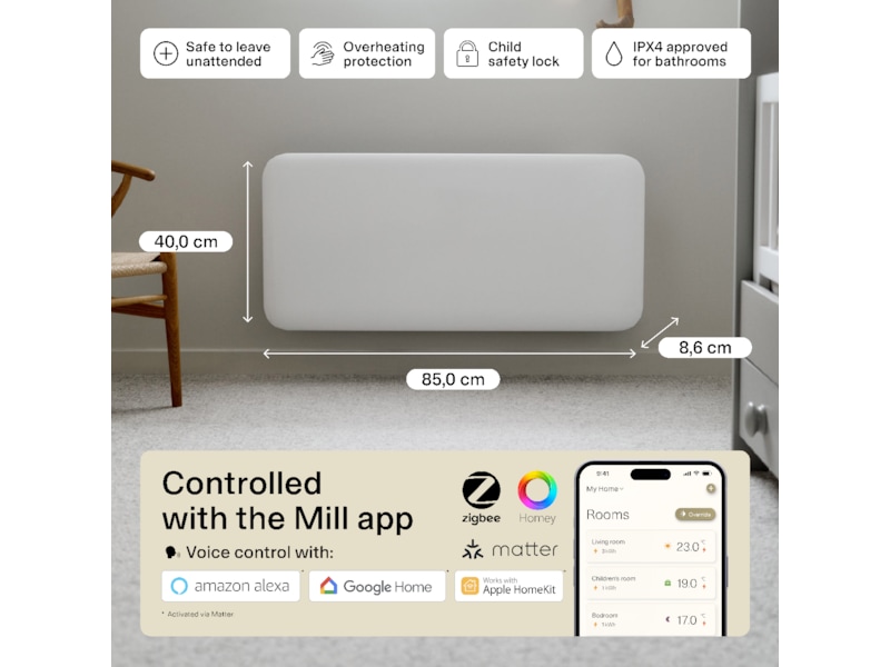 Mill Invisible Smart WiFi Gen 4 panelvärmare 1000W Panelelement