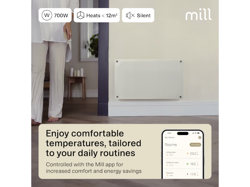 Mill Glass Smart WiFi Gen 4 panelvärmare 700W (vit) Panelelement