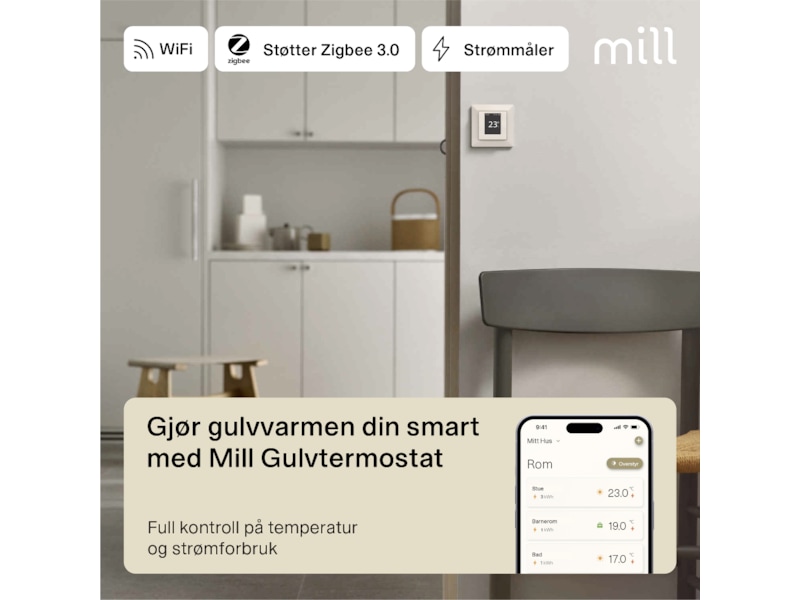 Mill Smart WiFi Golvtermostat (polarvit) Tillbehör till värme