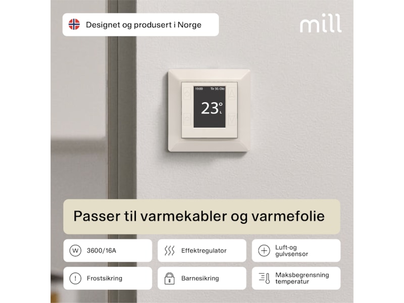 Mill Smart WiFi Golvtermostat (polarvit) Tillbehör till värme