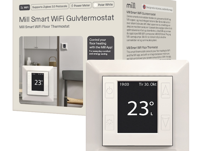 Mill Smart WiFi Golvtermostat (polarvit) Tillbehör till värme