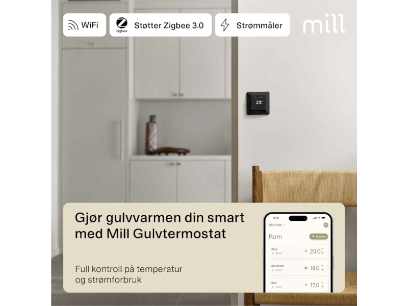 Mill Smart WiFi Golvtermostat (svart) Tillbehör till värme