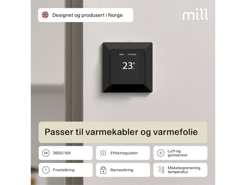 Mill Smart WiFi Golvtermostat (svart) Tillbehör till värme