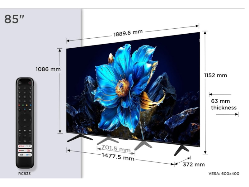TCL 85" T69C 4K QLED Google TV Över 80 tums TV