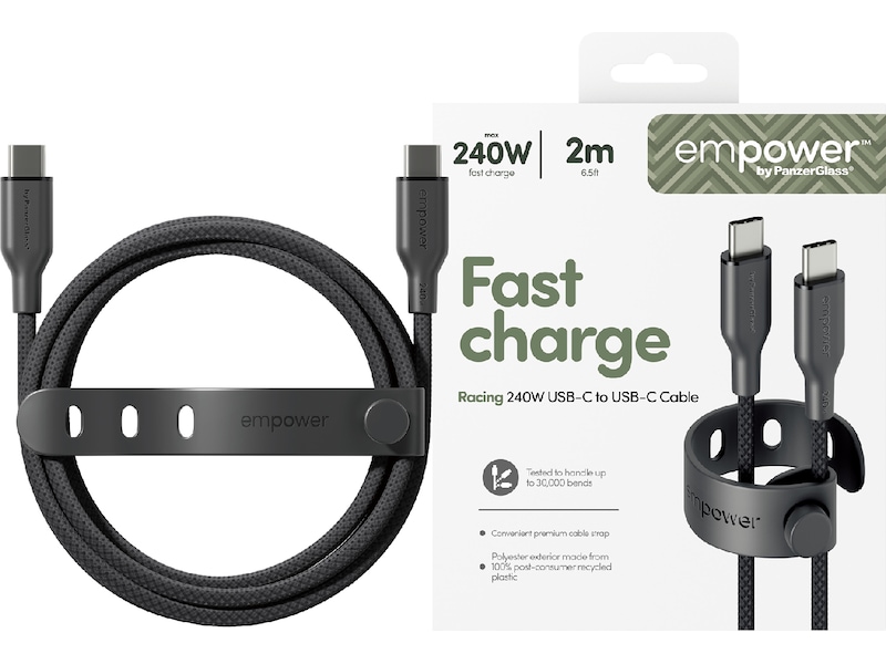 PanzerGlass Racing 240W USB-C kabel, 2m (svart) USB-kablar