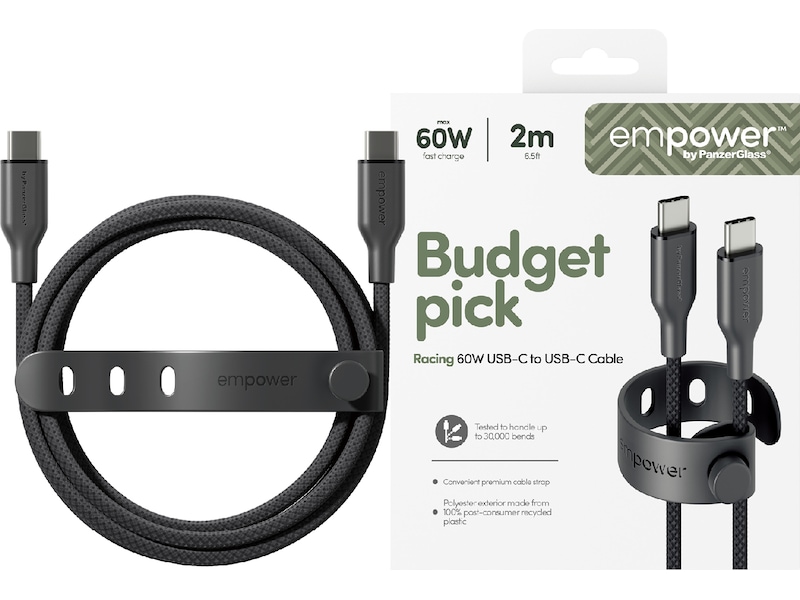 PanzerGlass Racing 60W USB-C kabel, 2m (svart) USB-kablar