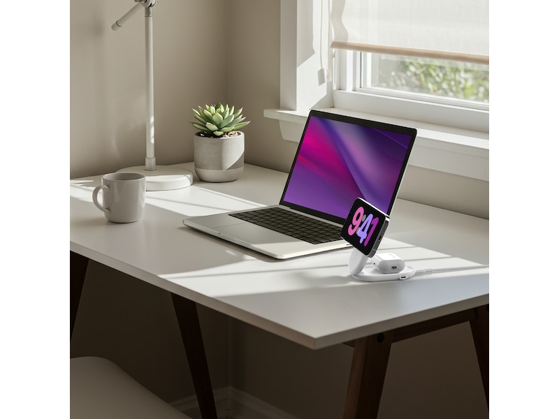 Belkin UltraCharge 2-i-1 Qi2 trådlös laddare (vit) Trådlös laddare