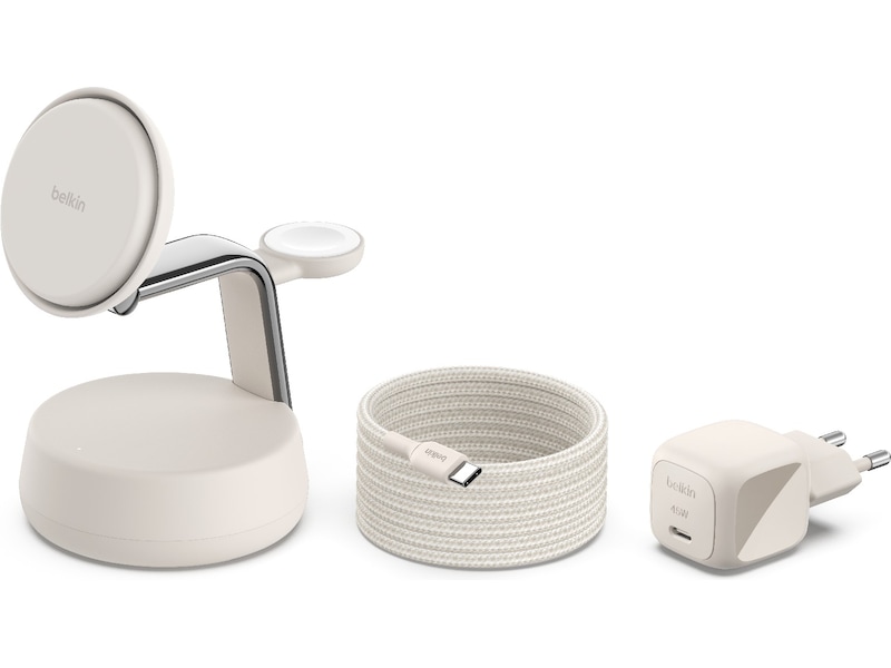 Belkin UltraCharge Pro 3-i-1 Qi2 Laddningsstation (sand) Trådlös laddare