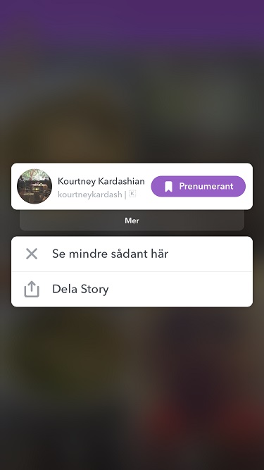Trycker du på den här knappen, kommer du ta bort konton från ditt flöde. FOTO: SKÄRMDUMP SNAPCHAT