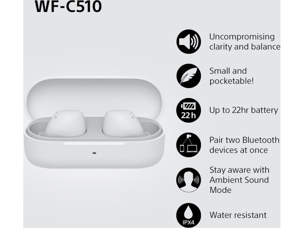 Sony WF-C510  trådlösa hörlurar, In-ear med mikrofon (vit) In-ear hörlurar