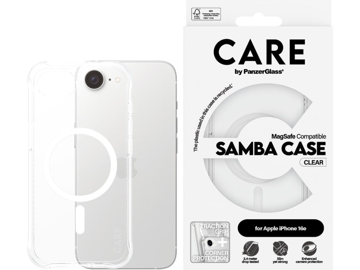 PanzerGlass CARE iPhone 16e Fashion MagSafe skal (transparent/vit) Mobilskal