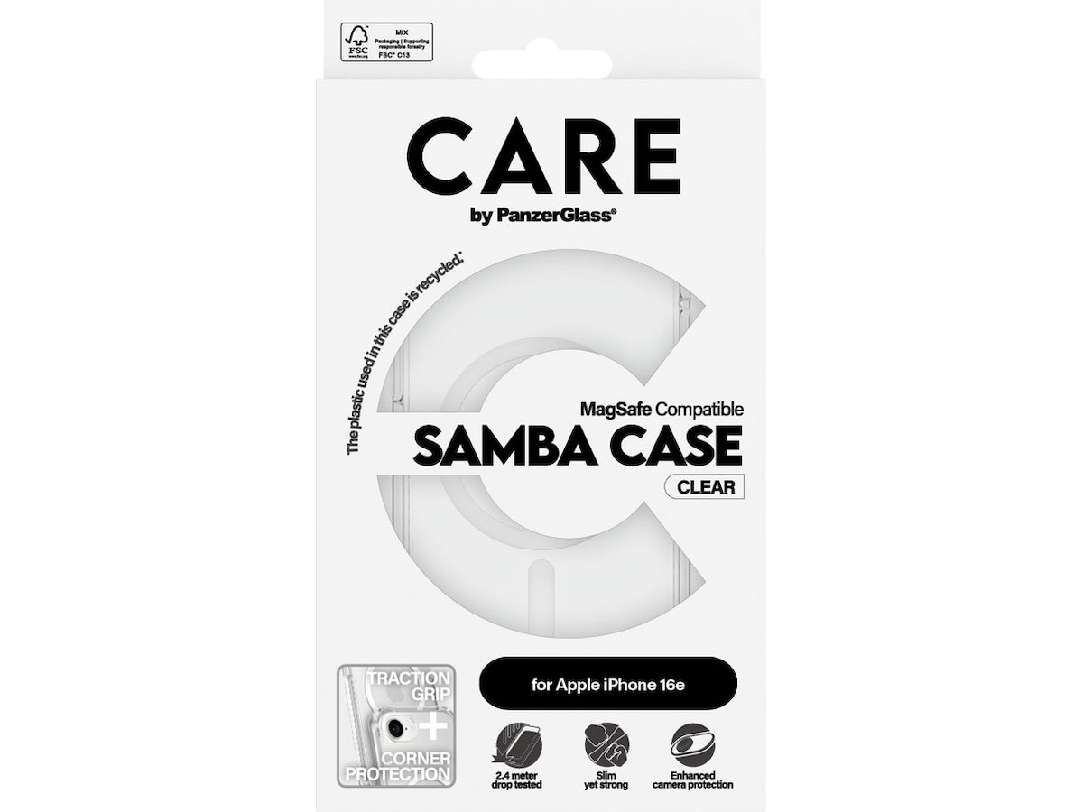 PanzerGlass CARE iPhone 16e Fashion MagSafe skal (transparent/vit) Mobilskal