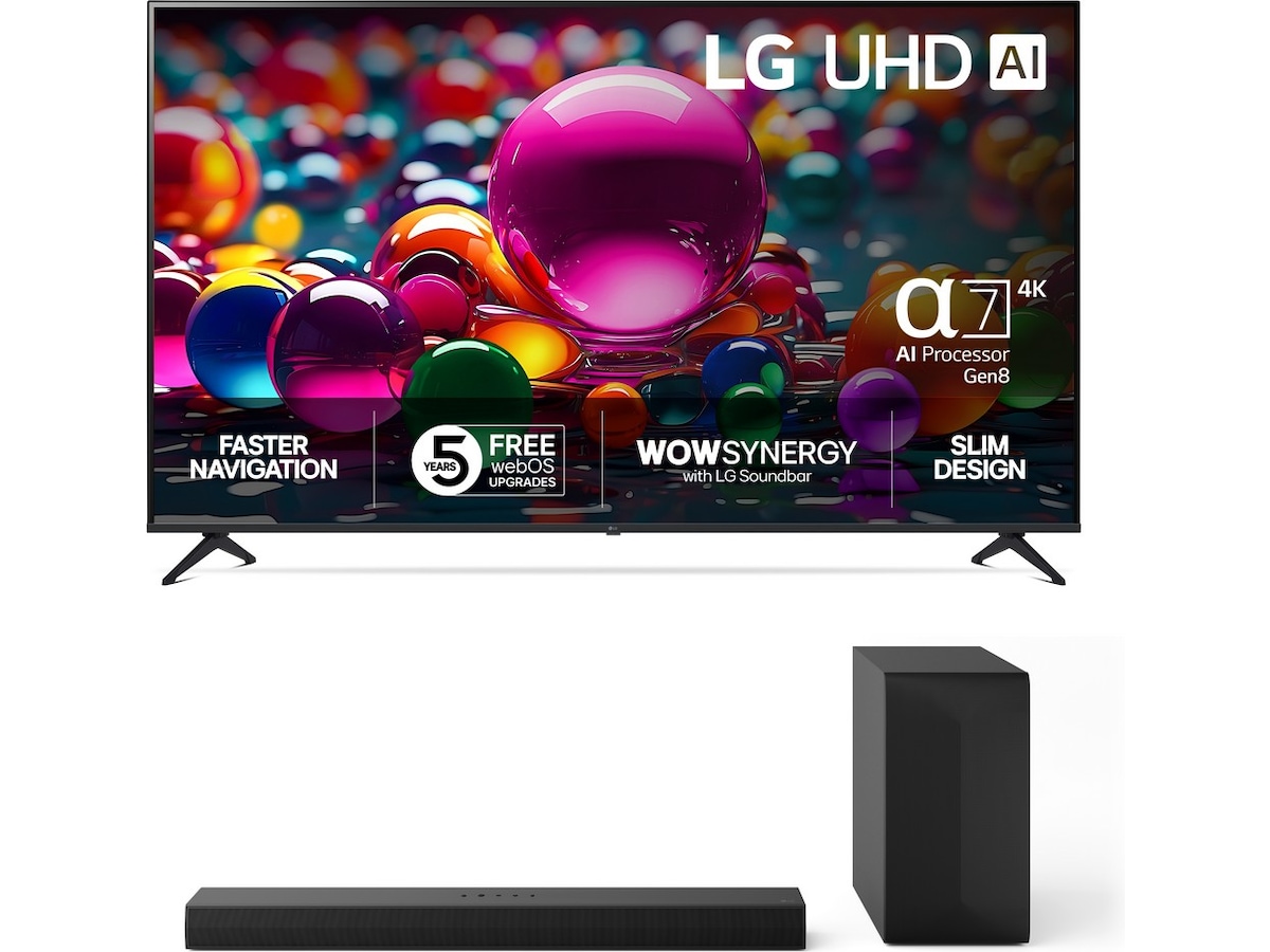 LG 86'' UA75 AI 4k Smart TV (2025) + NS60 soundbar Över 80 tums TV