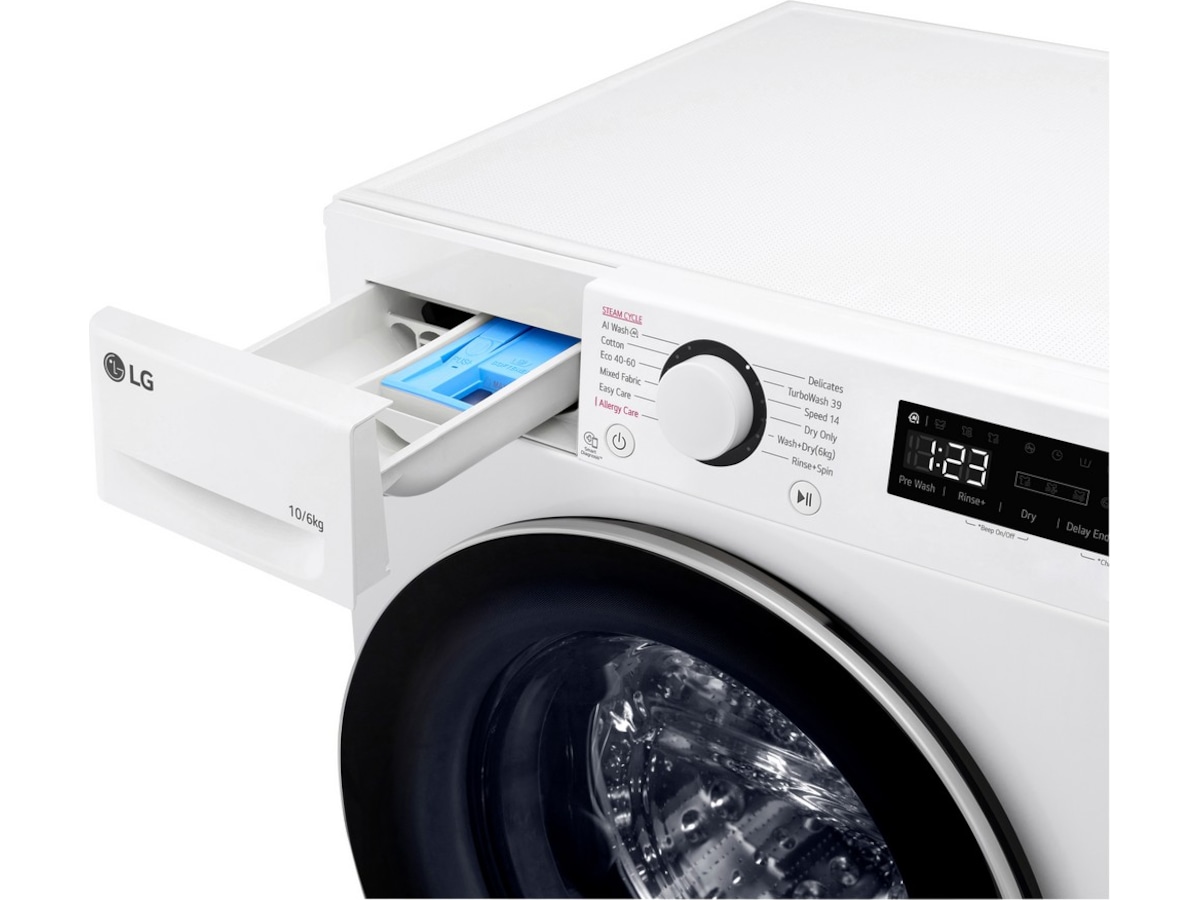 LG F4Y5RRP1WY tvätt-/torrkombimaskin (vit) Kombinerad tvättmaskin och torktumlare