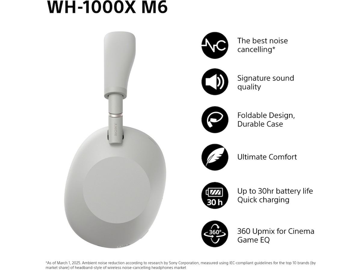 Sony WH-1000XM6 trådlösa hörlurar, Over-Ear (silver) Hörlurar