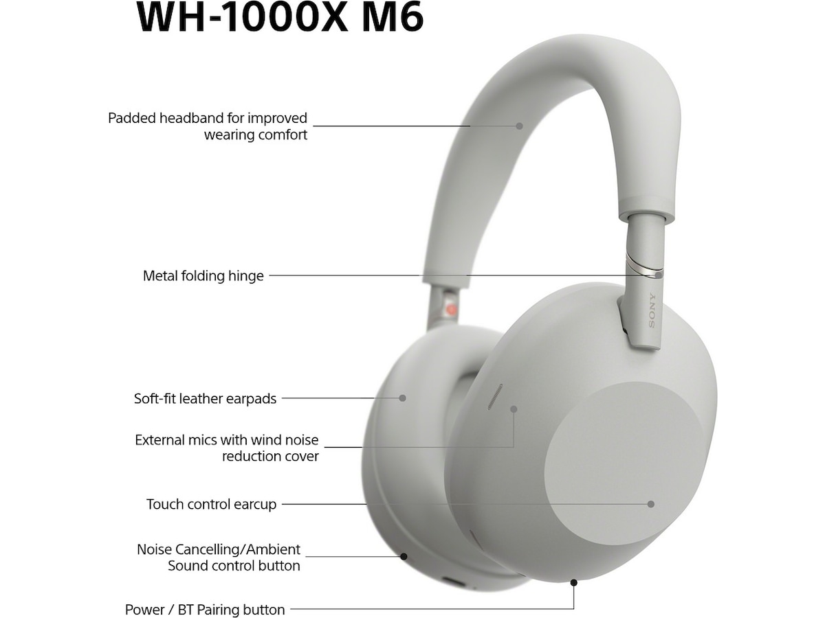 Sony WH-1000XM6 trådlösa hörlurar, Over-Ear (silver) Hörlurar