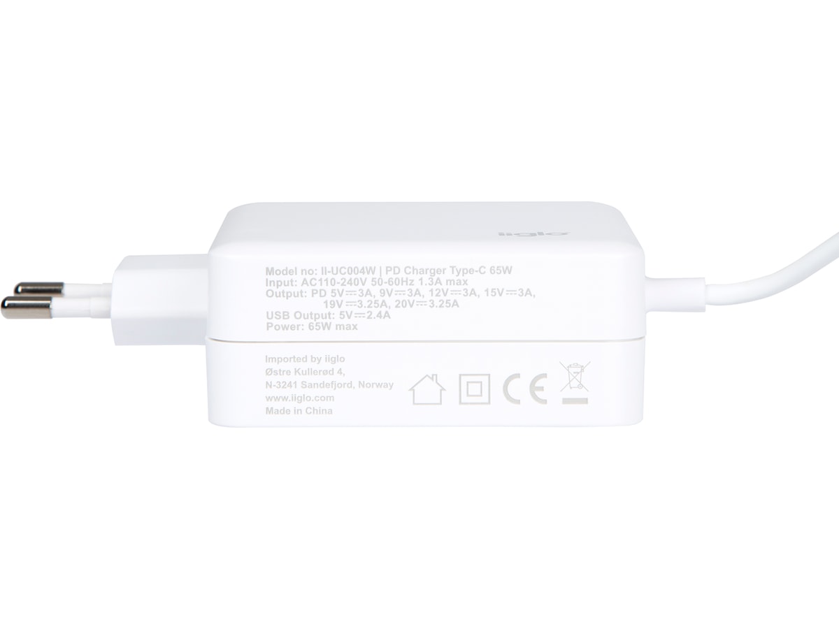 iiglo universal laddare till PC, telefon och surfplatta, USB-C 65W Batteri och laddare