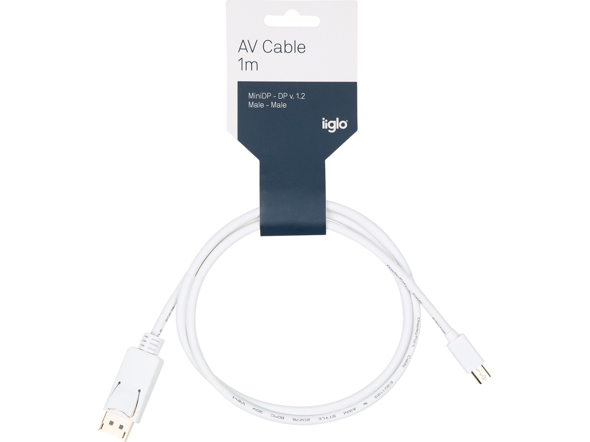 MiniDP till Displayport kabel 1m (vit) Skärmkablar