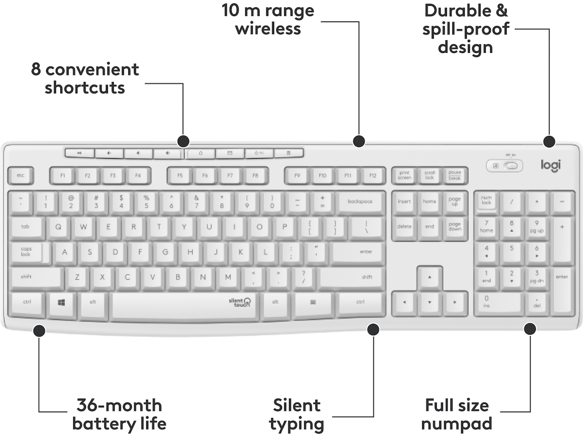 Logitech MK295 Silent Wireless Combo tangentbord och mus (vit) Mus & tangentbord -combo-paket