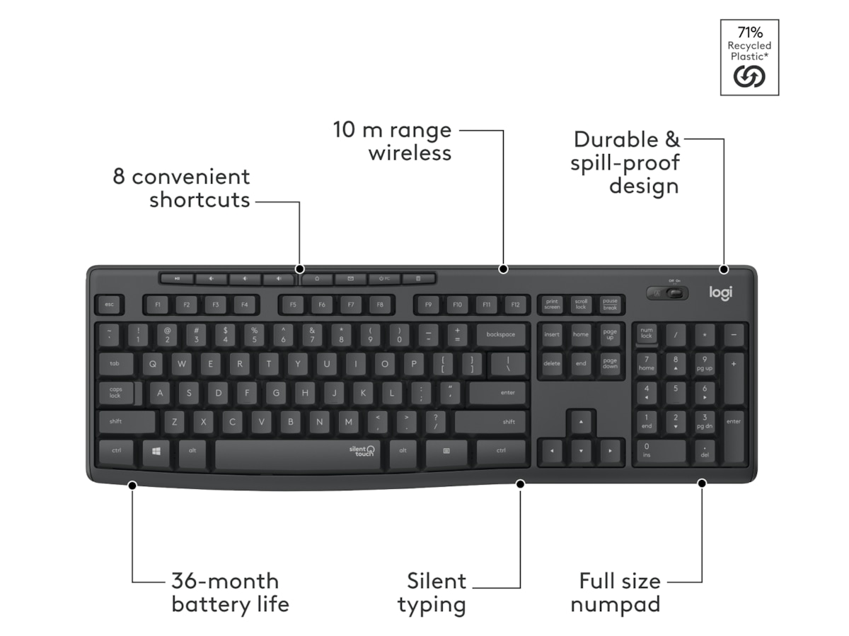 Logitech MK295 Silent Wireless Combo - GRAPHITE Mus & tangentbord -combo-paket