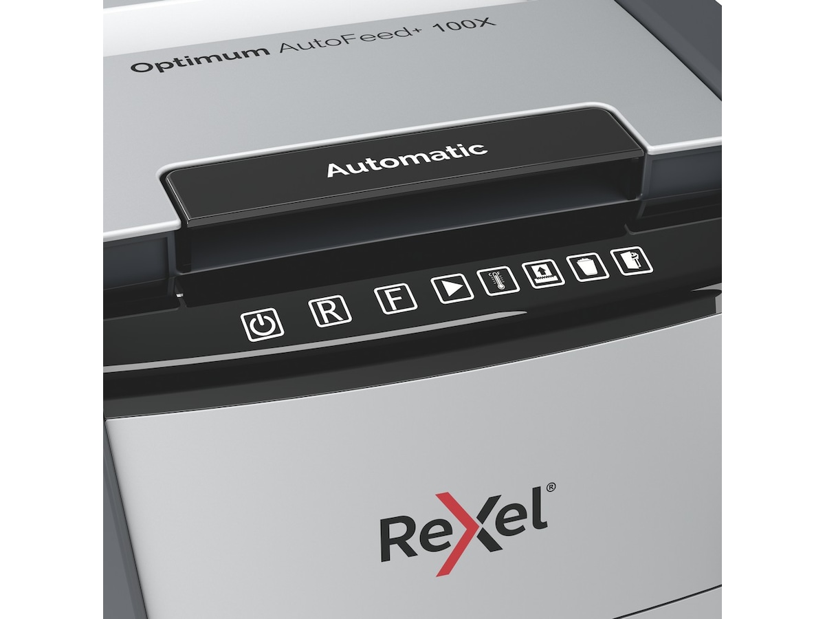 Rexel dokumentforstörare Optimum AutoFeed+ 100X auto korsklippning P4 Dokumentförstörare