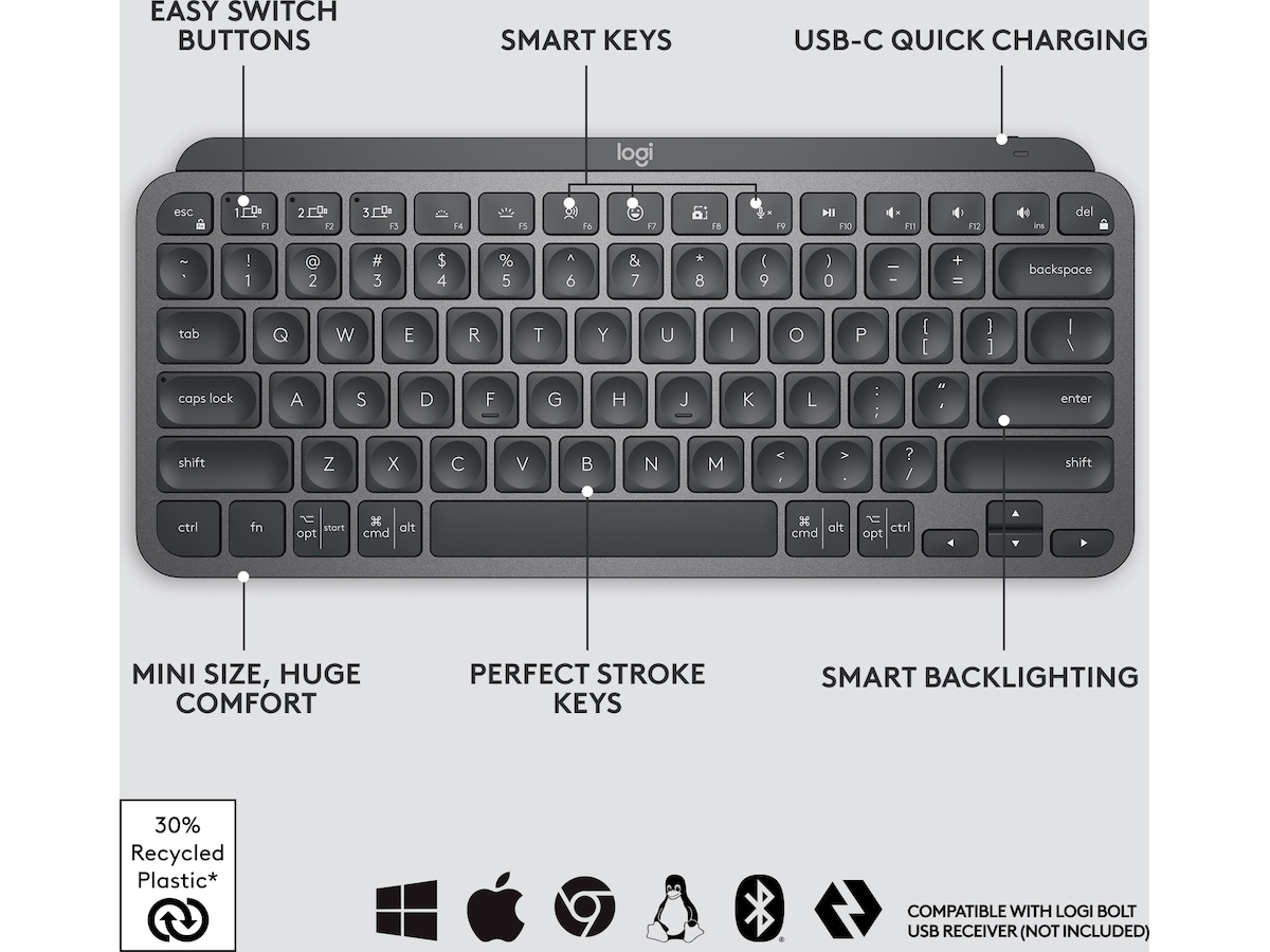 Logitech MX Keys Mini - GRAPHITE. Tangentbord