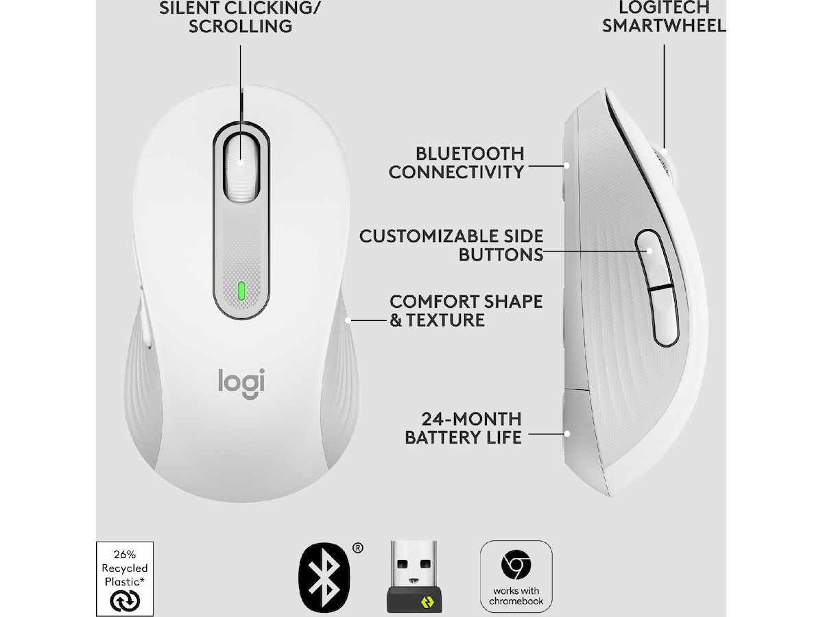 Logitech Signature M650 Large trådlös mus Offwhite Mus