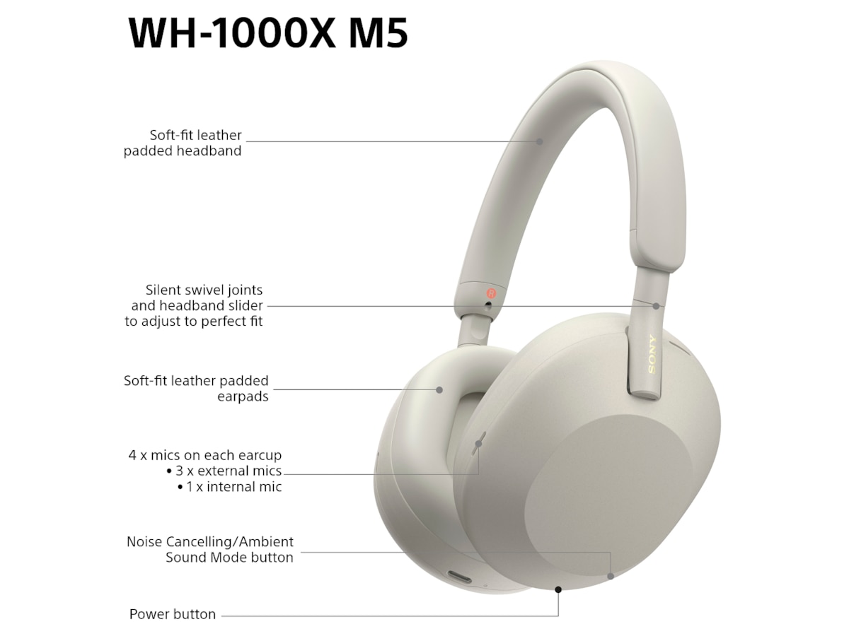 Sony WH-1000XM5 trådlösa hörlurar, Over-Ear (silver) Hörlurar