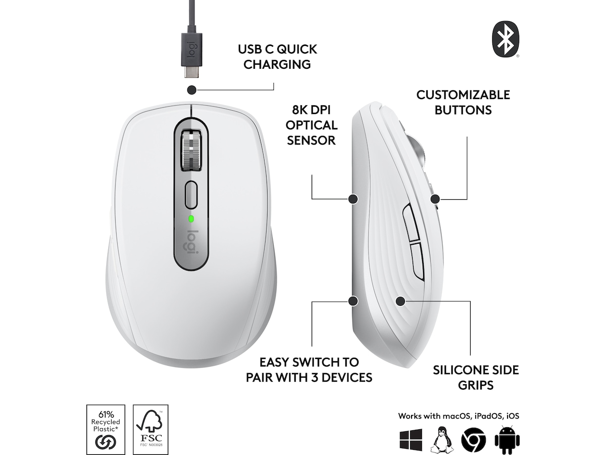 Logitech MX Anywhere 3S trådlös mus (pale grey) Mus
