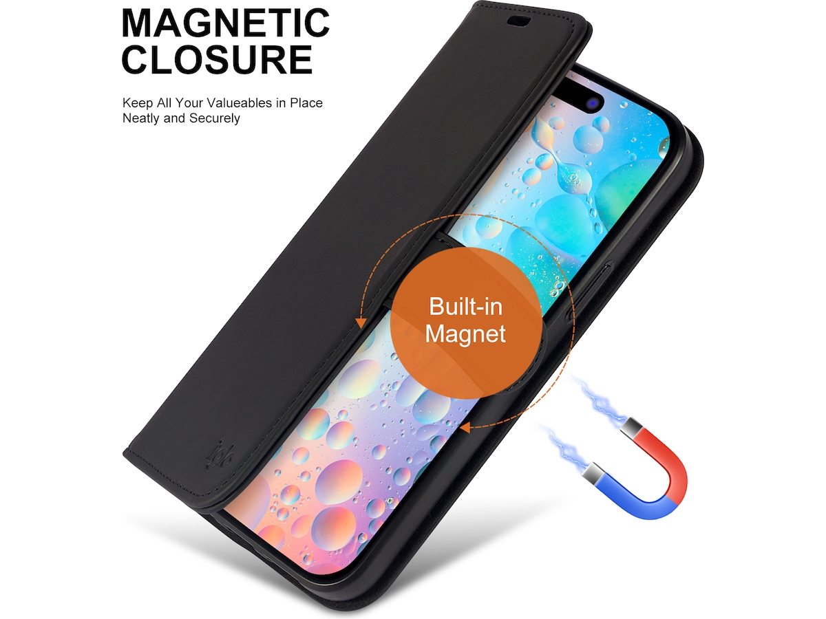 iiglo iPhone 15 Plus Plånboksfodral (svart) Mobilskal