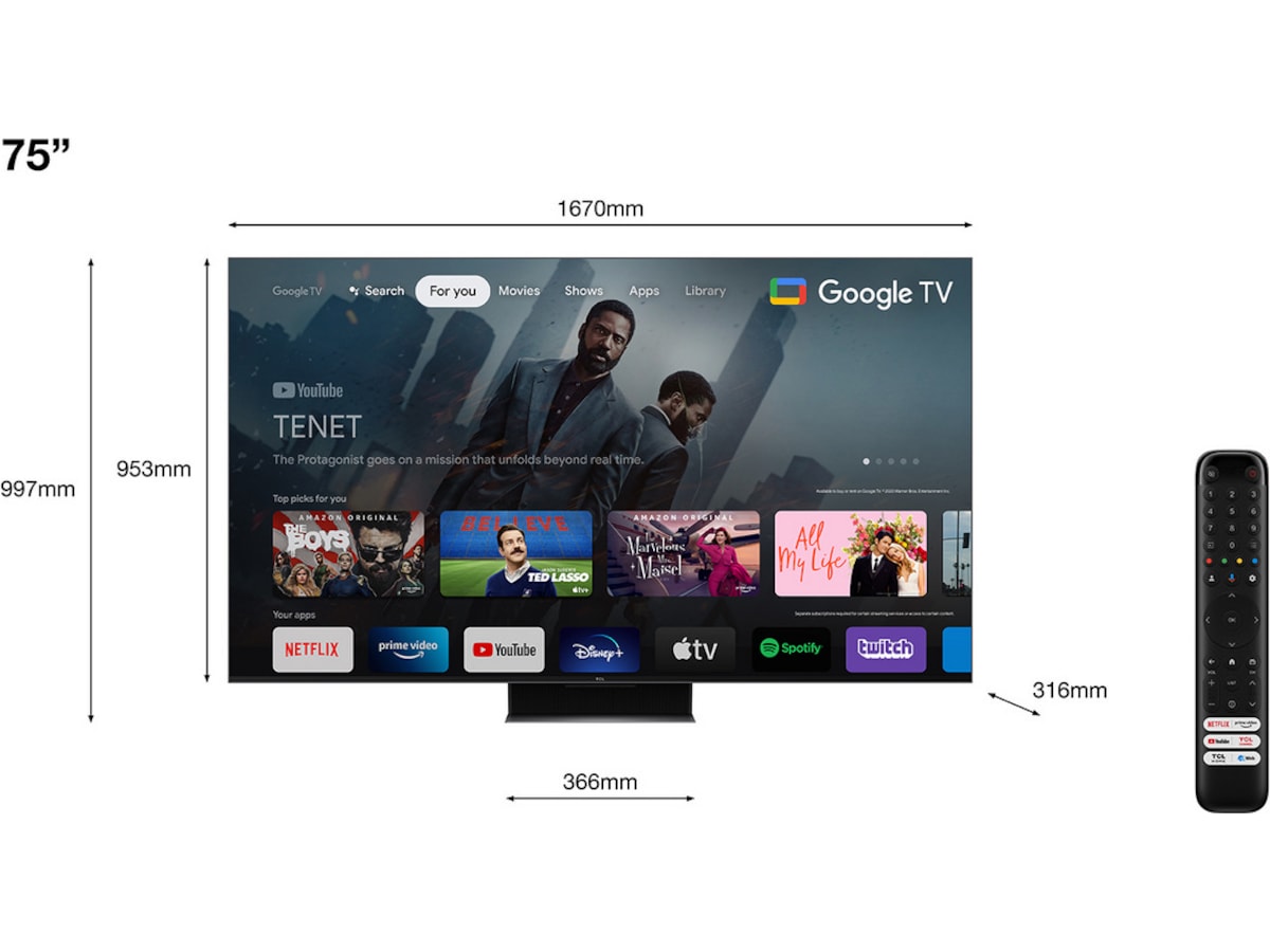TCL 75" C849 Mini LED 4K Google TV 144Hz 70 - 79 tums TV