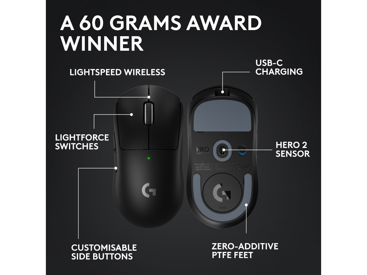 Logitech G Pro X Superlight 2 Lightspeed Trådlös Gamingmus (svart) Gamingmus