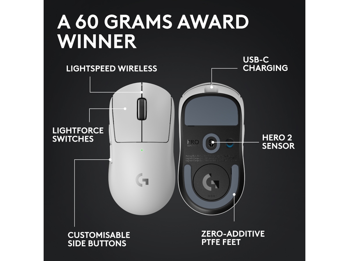 Logitech G Pro X Superlight 2 Lightspeed Trådlös Gamingmus (vit) Gamingmus